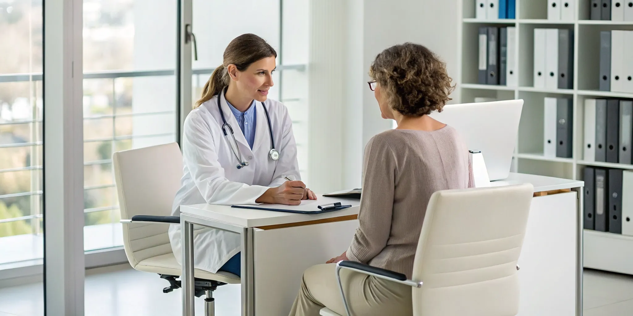 Doctor helping a patient get a care coordinator through insurance.