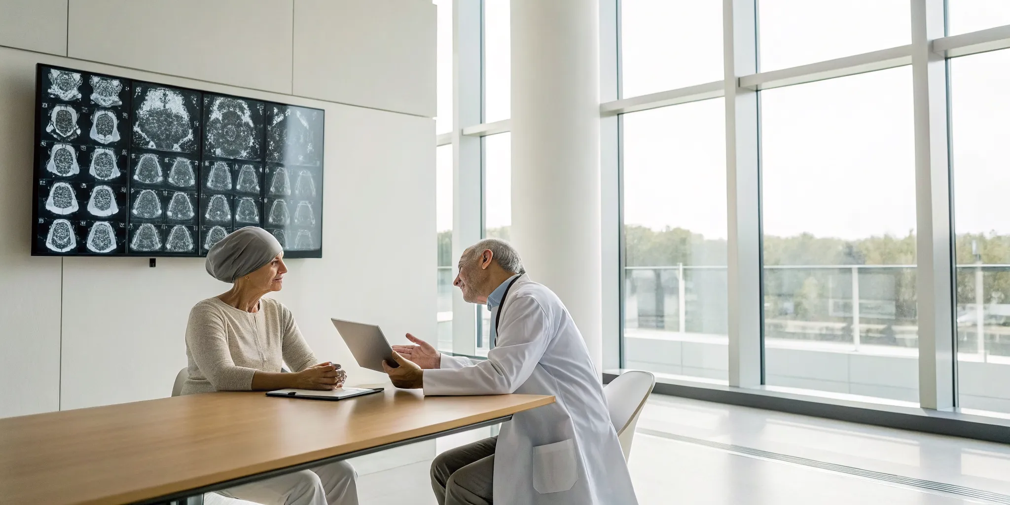 Cancer patient gets a second opinion from a doctor, discussing diagnosis and treatment options.