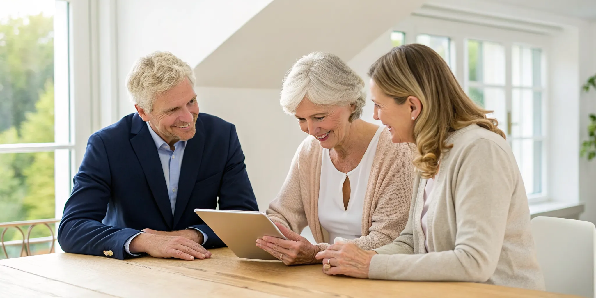 A family caregiver helps an older adult learn about the national caregiver support program.