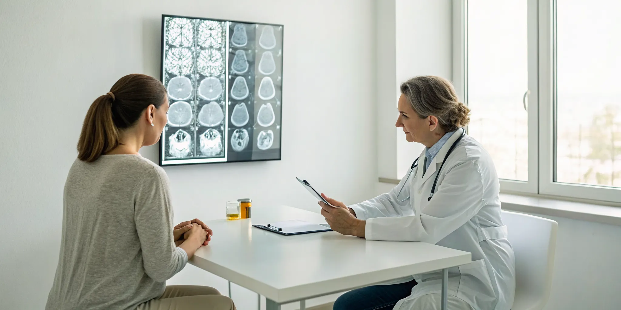 Doctor and patient discussing an ovarian cancer diagnosis.