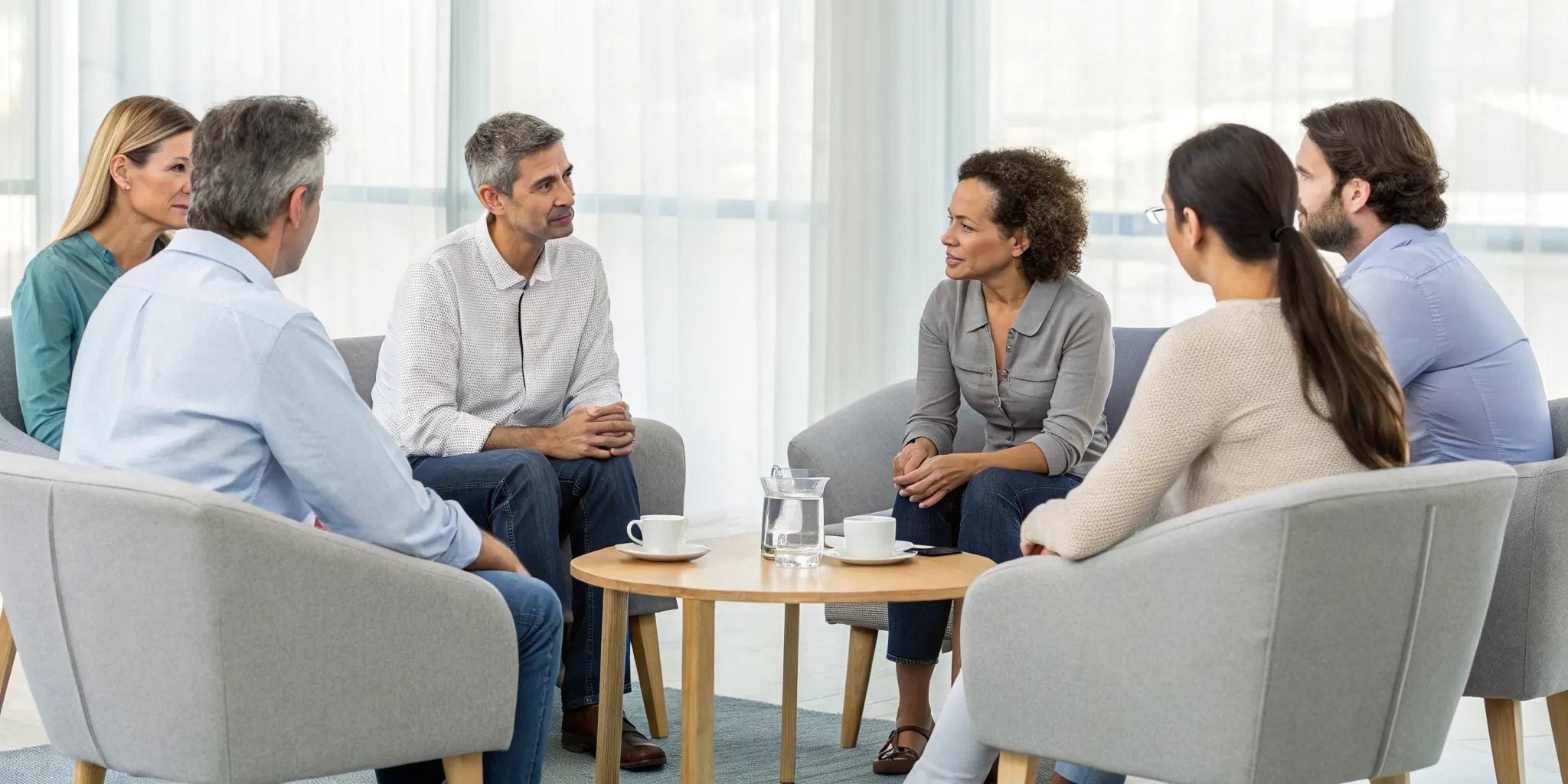 A caregiver support group meeting to share advice and find community.
