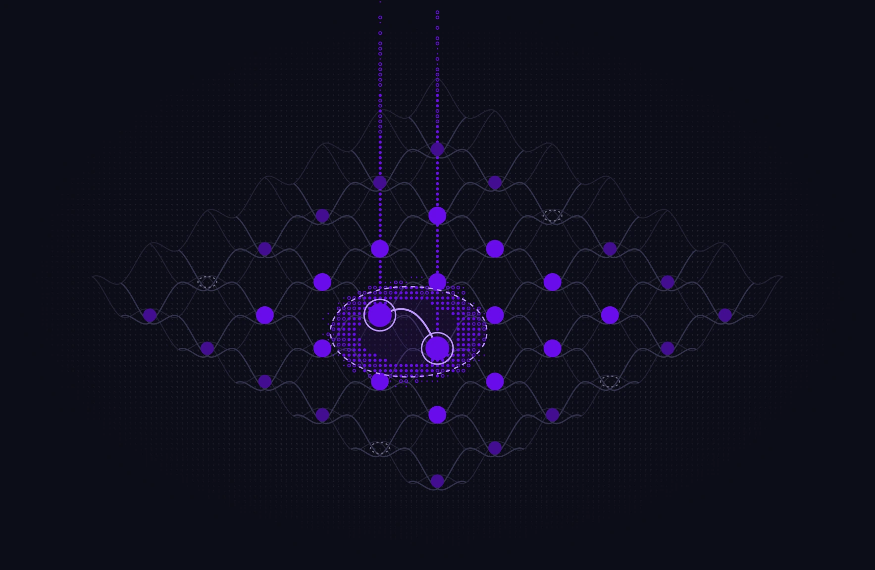 Illustration of neutral atom qubits arranged in an optical lattice