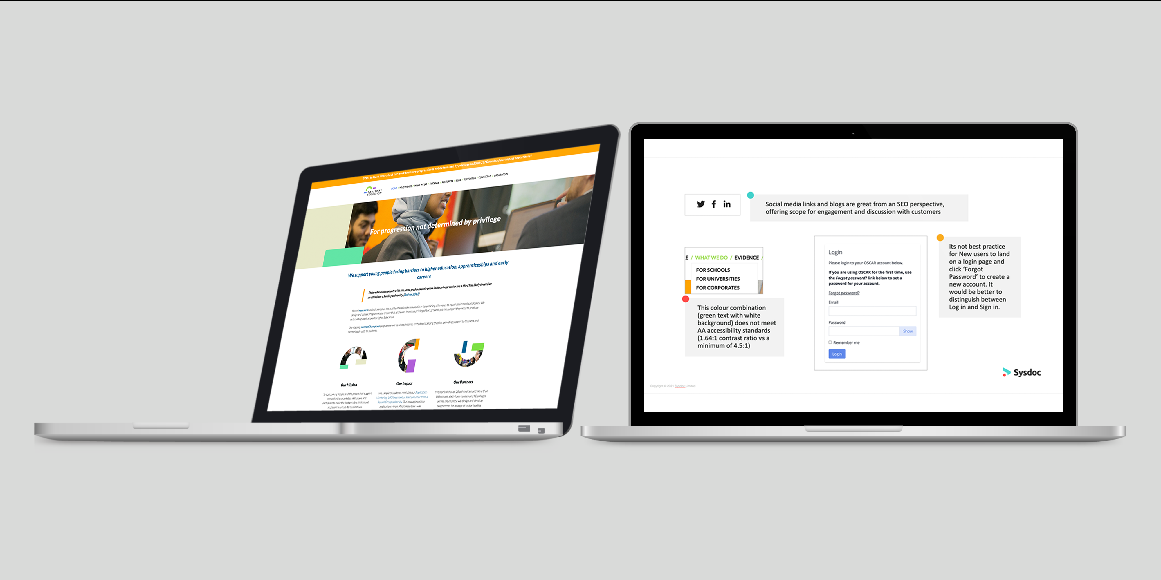 Laptops showing examples of work