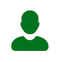 Green user profile icon silhouette on a transparent background.