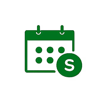 Green calendar icon with a dollar sign symbol, representing a payment or billing date.