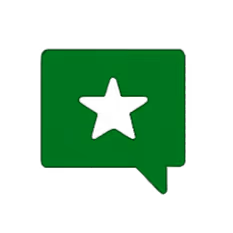 Green speech bubble with a black star cutout in the center.