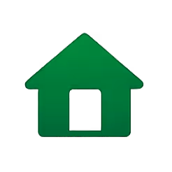 Green house icon with a square window in the center.