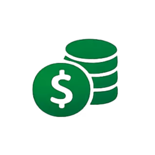 Stack of green coins with a dollar sign on the front coin representing money.