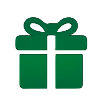 Green gift box icon with ribbon and bow on black background.