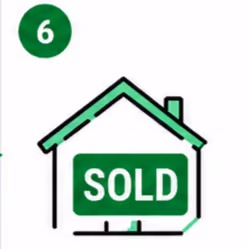 Simple house icon with a green SOLD sign inside and a green number 6 in a circle above.