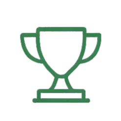 Simple green outline of a trophy cup with two handles on a base.