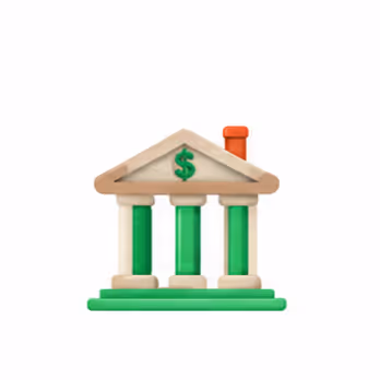 Icon of a bank building with green columns and a dollar sign above the entrance.