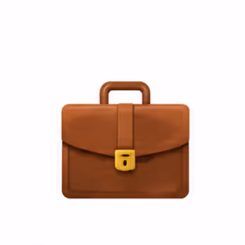Brown briefcase with a handle and a gold clasp on a white background.