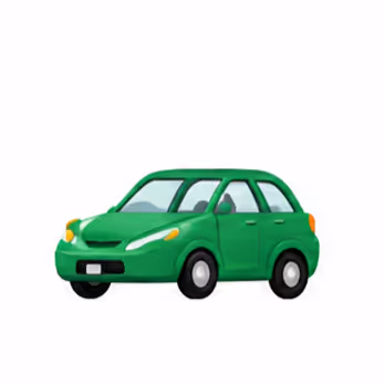 Green compact car with four doors and black tires on a white background.