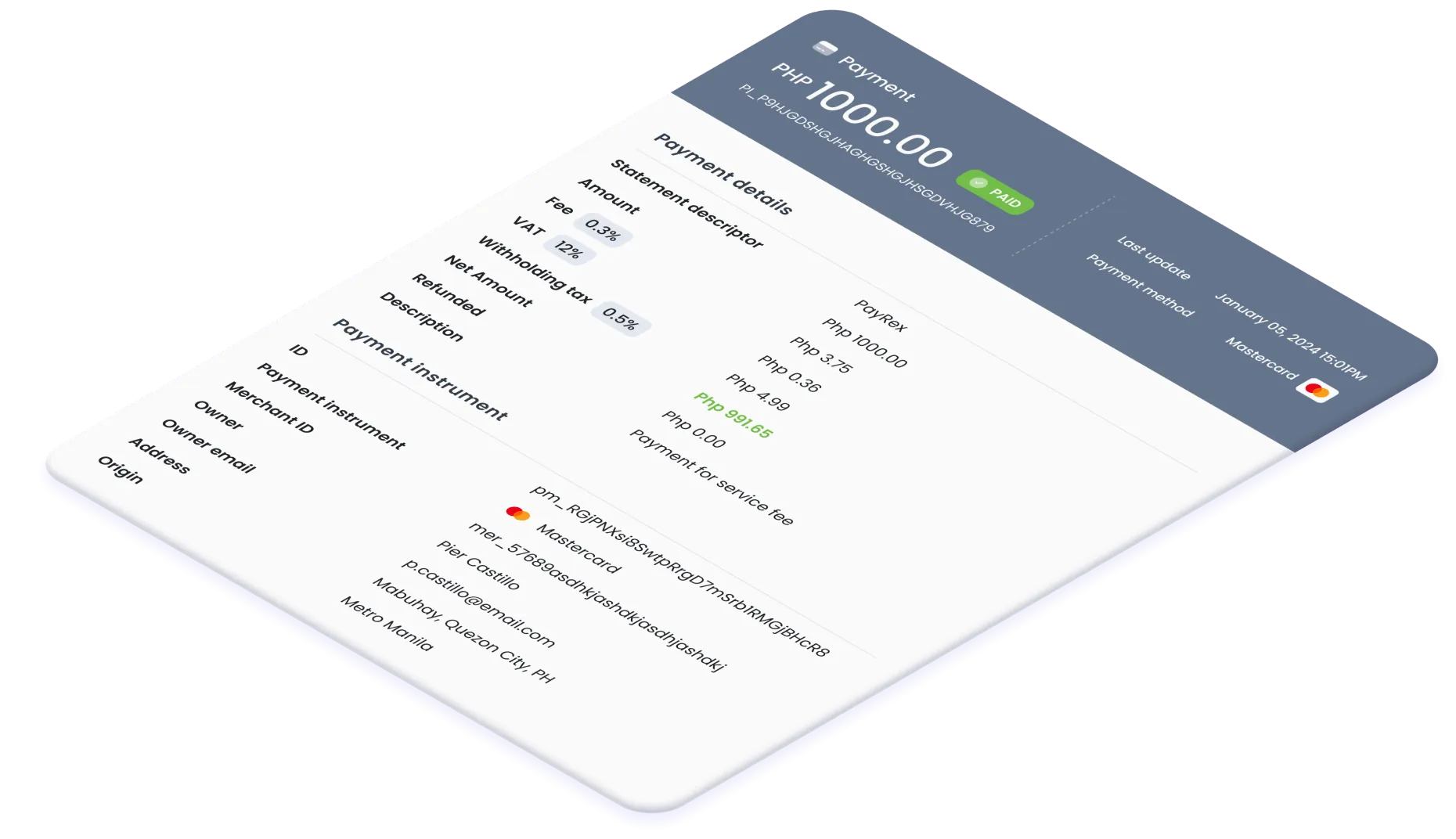 Payment interface where you see all the details of payment transaction.
