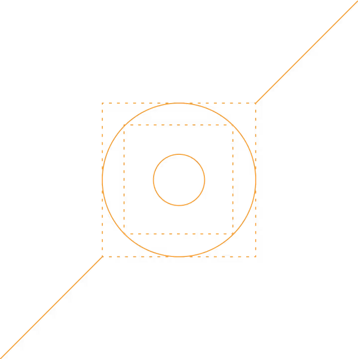 Abstract geometric design illustrating Decentriq's secure data collaboration, with circles and squares in orange lines.