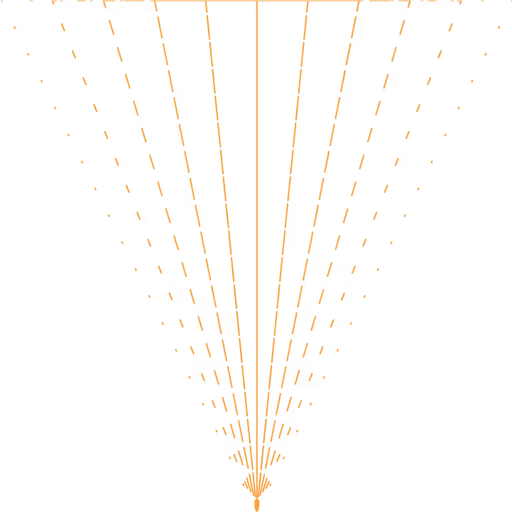Geometric orange lines converge downward against a black backdrop, suggesting structured data flow and collaboration.