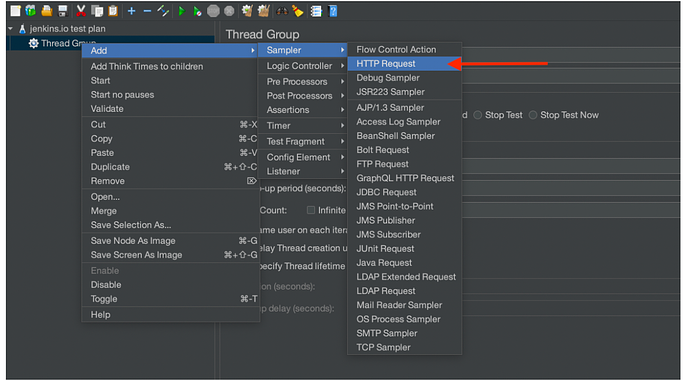 Add a Sampler (e.g., HTTP Request)