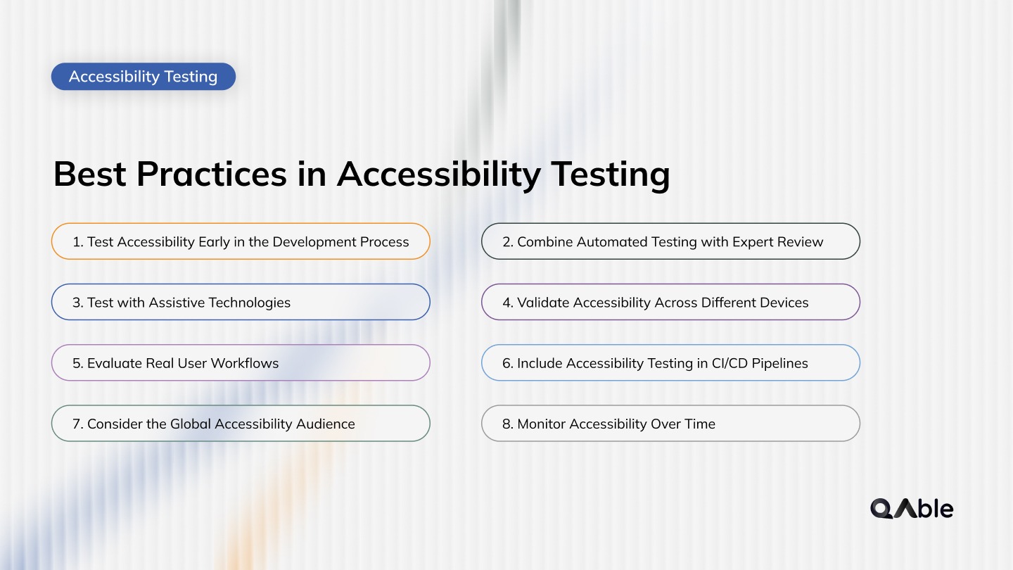 Understanding common accessibility testing mistakes helps teams build more effective testing strategies and improve accessibility outcomes. 1. Treating Accessibility as a Final Testing Step Accessibility testing is sometimes performed only at the end of the development cycle. When testing happens this late, accessibility issues may already be deeply integrated into the interface design and code structure. This approach often results in: Expensive remediation efforts Delayed product releases Incomplete accessibility fixes Accessibility testing should instead be integrated throughout the product lifecycle, beginning during design and continuing through development and testing phases. 2. Relying Only on Automated Testing Tools Automated accessibility tools are useful for identifying many common accessibility violations, but they cannot detect every accessibility barrier. Automated tools typically detect issues such as: Missing alternative text Color contrast failures Improper markup structure However, they cannot fully evaluate usability, reading order, interaction flows, or assistive technology behavior. A more comprehensive accessibility strategy includes automated tools alongside broader evaluation methods. 3. Ignoring Real User Interaction Flows Accessibility testing sometimes focuses only on individual page elements rather than complete user journeys. This can cause accessibility barriers to remain hidden within complex workflows. Common workflows that should be tested include: User onboarding processes Multi-step forms Checkout or transaction flows Account management features Testing full workflows helps ensure that accessibility is maintained throughout the entire user experience. Related Read: User experience testing 4. Overlooking Assistive Technology Compatibility Digital platforms may technically pass automated accessibility scans but still fail when used with assistive technologies. Accessibility testing should include evaluation with tools such as: Screen readers Keyboard navigation Voice control tools Magnification software Testing with assistive technologies helps teams identify accessibility barriers that automated tools cannot detect. 5. Failing to Monitor Accessibility Over Time Accessibility testing is sometimes treated as a one-time activity performed during a single audit or product release. However, as digital platforms evolve, new accessibility issues may appear. Organizations should maintain accessibility through: Periodic accessibility audits Accessibility regression testing Continuous monitoring of digital platforms Regular evaluation helps ensure accessibility remains consistent as new features and updates are introduced. Avoiding these common accessibility testing mistakes helps teams build more reliable accessibility strategies. By combining structured testing practices with continuous monitoring, organizations can improve accessibility while reducing the risk of compliance issues and usability barriers. Accessibility Checker vs Web Accessibility Consultant Accessibility checkers have become an important part of modern accessibility testing workflows. Many development and QA teams use automated accessibility checkers to quickly scan digital platforms and identify common accessibility issues. These tools typically evaluate digital interfaces against rules derived from accessibility standards such as the Web Content Accessibility Guidelines (WCAG) and highlight issues in areas such as page structure, markup, and visual elements. Accessibility checkers are commonly used for: Automated accessibility scans Continuous accessibility monitoring Integration with development pipelines Early detection of technical accessibility violations While these tools provide valuable insights, accessibility evaluation often requires deeper analysis than automated rules alone can provide. Web accessibility consultants help organizations interpret accessibility findings, validate user interactions, and ensure that digital platforms work effectively with assistive technologies. Modern web accessibility consulting does not rely only on manual testing. Instead, consultants typically combine automated accessibility checkers, AI-assisted analysis, and expert review to evaluate digital products more comprehensively. This may include testing with technologies such as: Screen readers (JAWS, NVDA, VoiceOver) Keyboard-only navigation Voice interaction tools Other assistive technologies used by real users Why Does this Matter for Compliance? Accessibility is increasingly becoming part of regulatory expectations for digital platforms. SEBI introduced regulatory updates on 31 July 2025 requiring digital accessibility compliance for regulated financial entities.  These requirements apply to organizations such as: Stock exchanges Depositories and clearing corporations Brokers and mutual funds Investment advisers and portfolio managers Other financial intermediaries Accessibility compliance extends beyond websites and may include: Mobile applications Investor portals and dashboards Digital KYC workflows such as e-KYC and video KYC Digital documents such as reports and PDFs Organizations are expected to align these systems with accessibility standards such as: WCAG 2.1 (or the latest version) GIGW guidelines IS 17802 accessibility standards Rights of Persons with Disabilities (RPwD) Act Because accessibility compliance often requires structured audits and usability validation, many organizations adopt a hybrid accessibility testing approach that combines automated accessibility checkers with expert accessibility evaluation. Accessibility checkers help identify many technical accessibility issues quickly, while web accessibility consultants help evaluate deeper usability and assistive technology interactions. Combining automation with structured accessibility evaluation allows organizations to build more reliable accessibility testing strategies while aligning with evolving accessibility standards and regulatory expectations. Related Read: QAOps best practices Final Thoughts Accessibility testing has become an essential part of modern digital development. As digital platforms continue to expand across industries, ensuring that websites and applications are usable for all users is increasingly important. Following structured accessibility testing practices helps organizations identify usability barriers early and improve the overall quality of digital experiences. Integrating accessibility testing into development workflows, validating interfaces with assistive technologies, and continuously monitoring accessibility can significantly reduce accessibility risks. Accessibility checkers provide a fast way to identify technical accessibility issues, while web accessibility consultants help evaluate deeper usability and assistive technology interactions. Together, these approaches help organizations build more reliable accessibility testing strategies. At QAble, our accessibility testing services combine automated accessibility evaluation, structured testing workflows, and assistive technology validation to help organizations identify accessibility barriers and align their digital platforms with global accessibility standards. Building accessible digital products is not only about compliance, it is about creating digital experiences that are usable, inclusive, and reliable for a broader range of users. Related Read: Scalable QA process for fast delivery