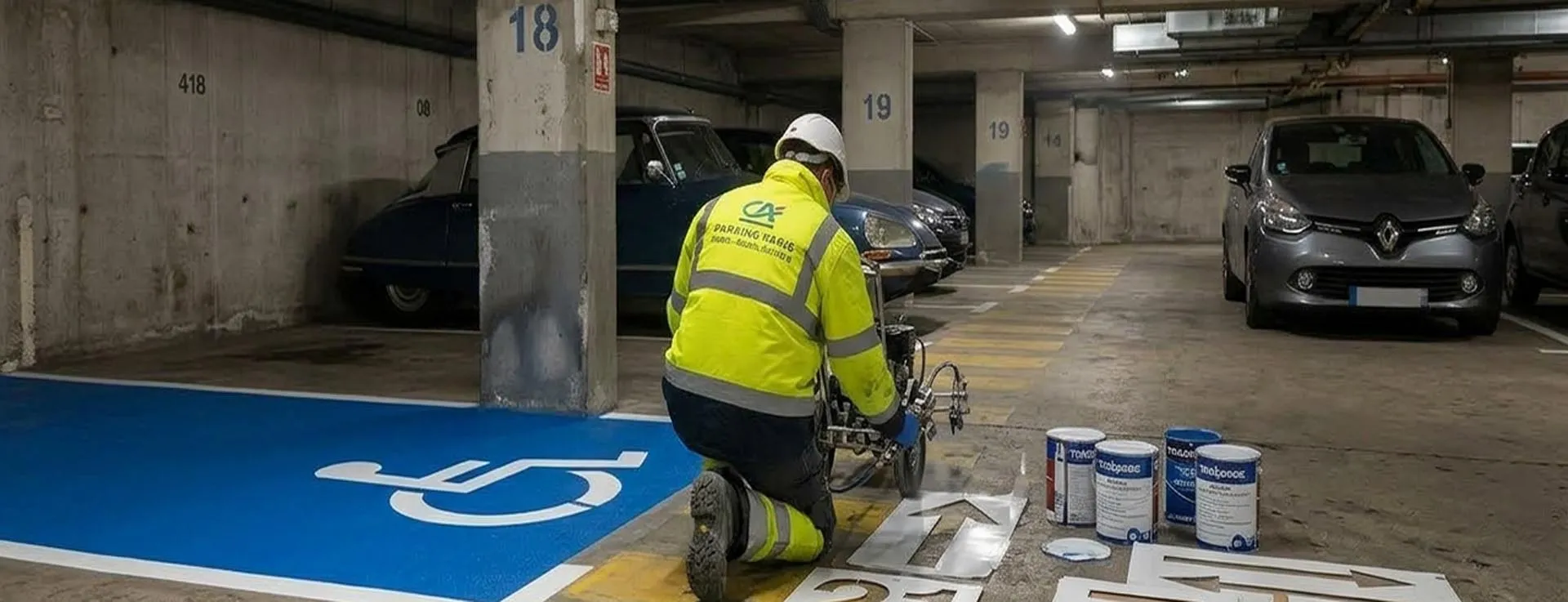 Parking avec marquage au sol réalisé par SPB Aussavy