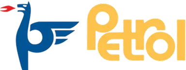 Petrol company logo with stylized blue bird breathing red fire.
