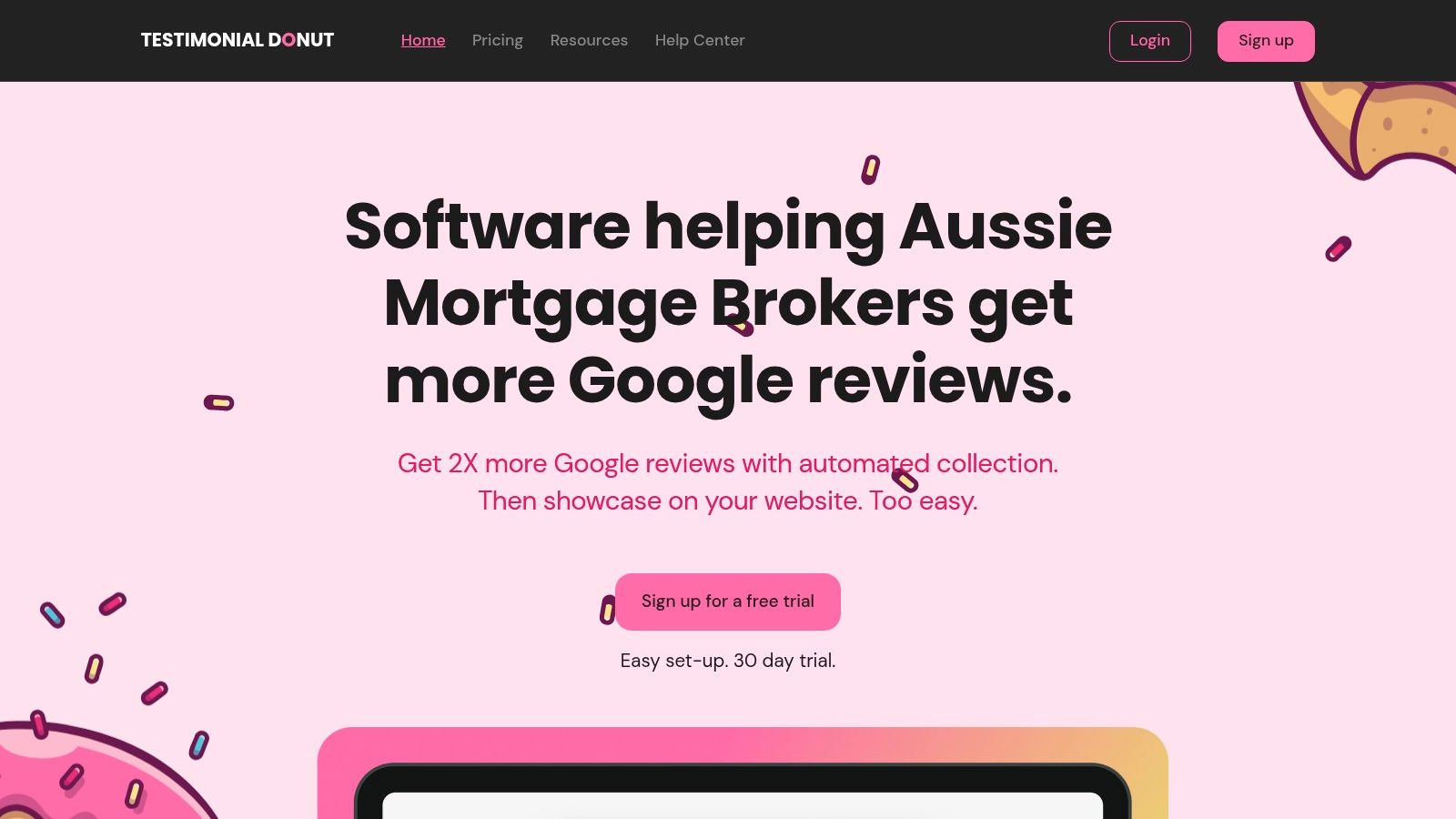 Testimonial Donut dashboard showing review management features