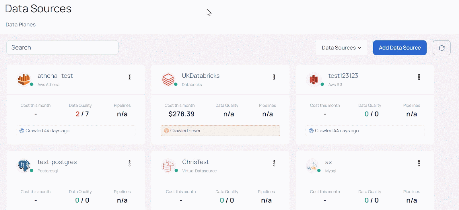 Editing data source configurations