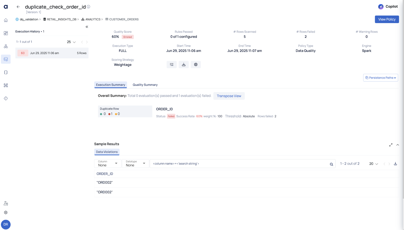 Acceldata Execution History