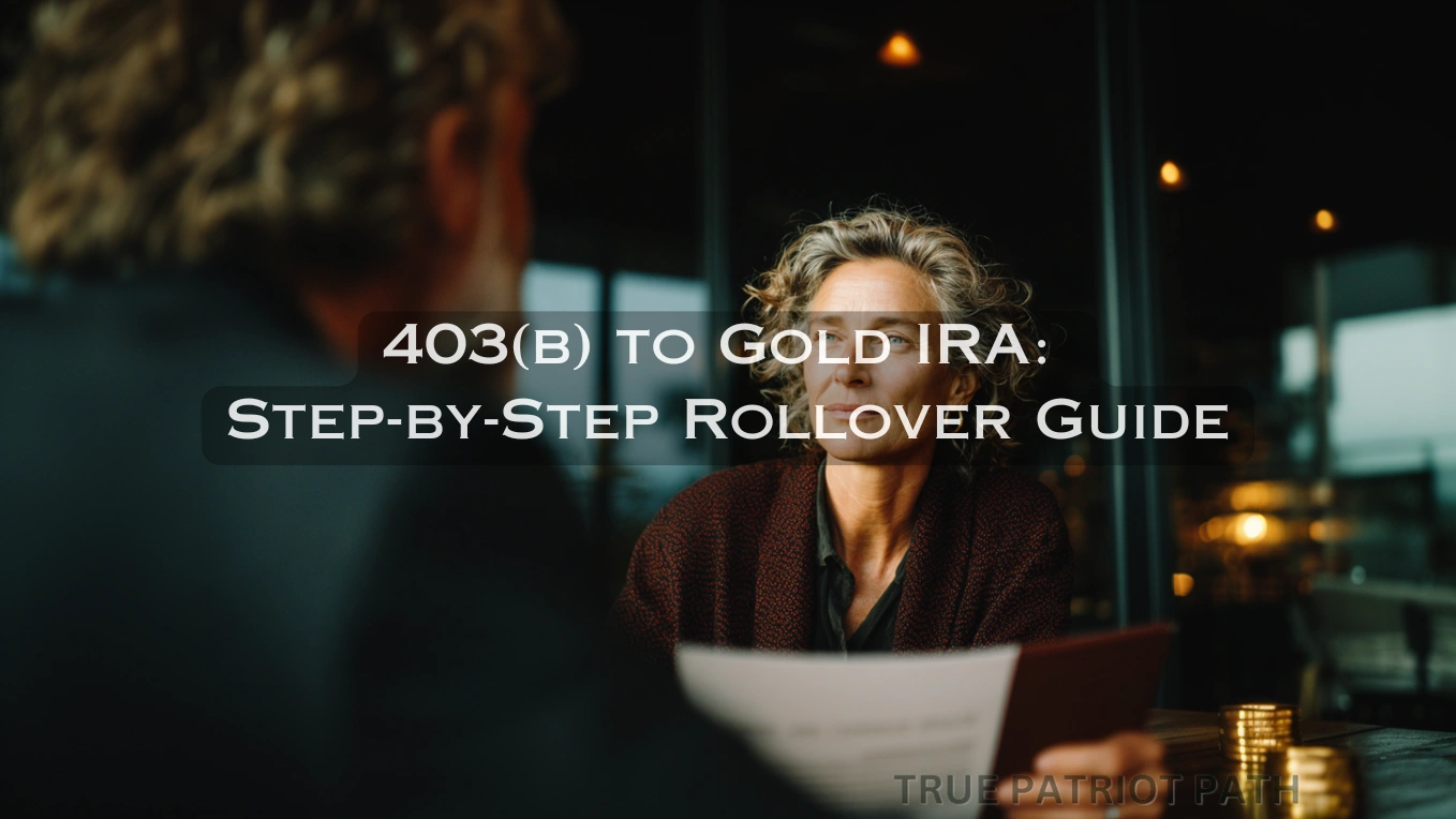 Healthcare professional and financial advisor reviewing 403(b) to gold IRA rollover documents with gold bars on desk