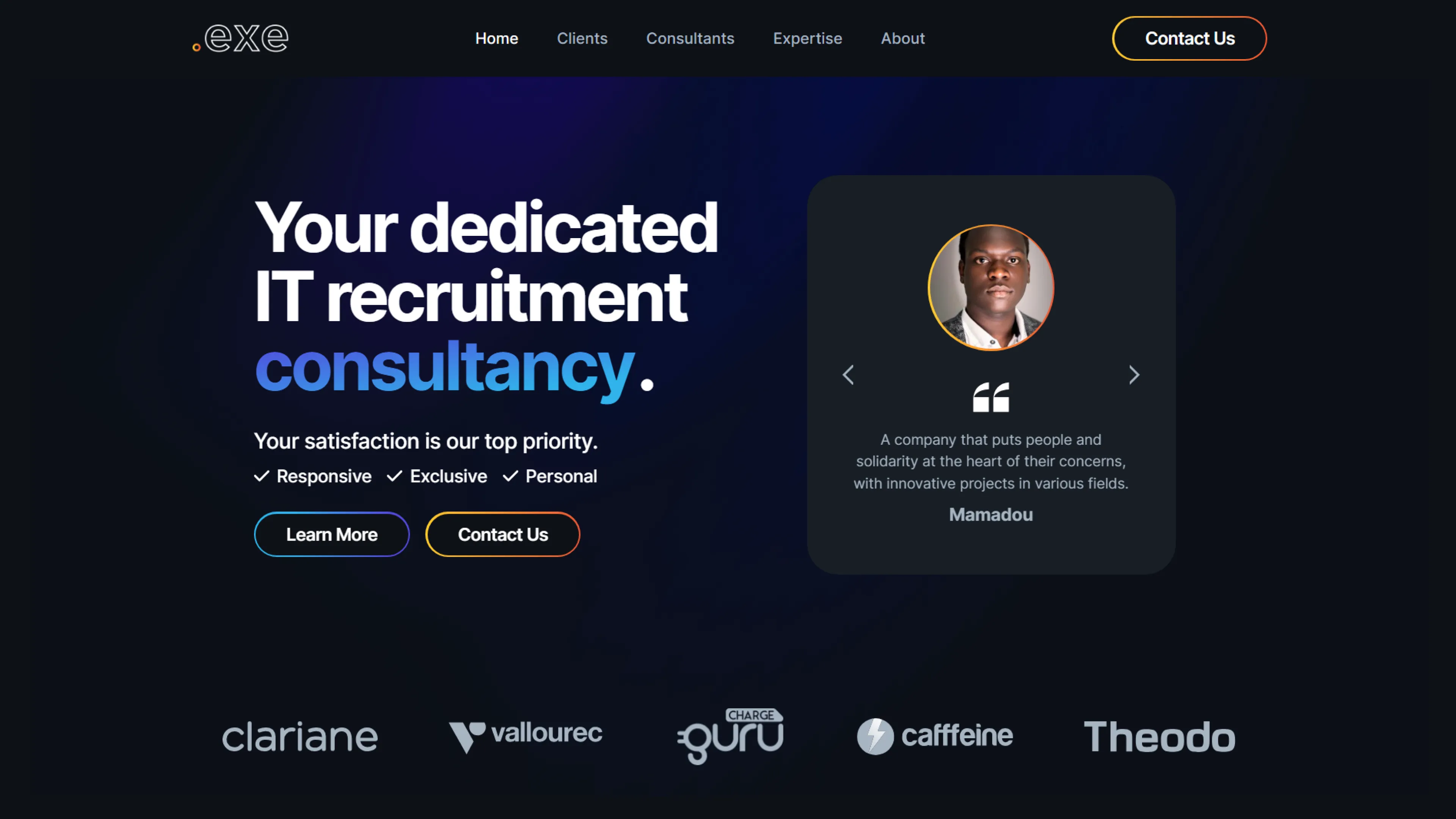 Screenshot of the Pointexe website