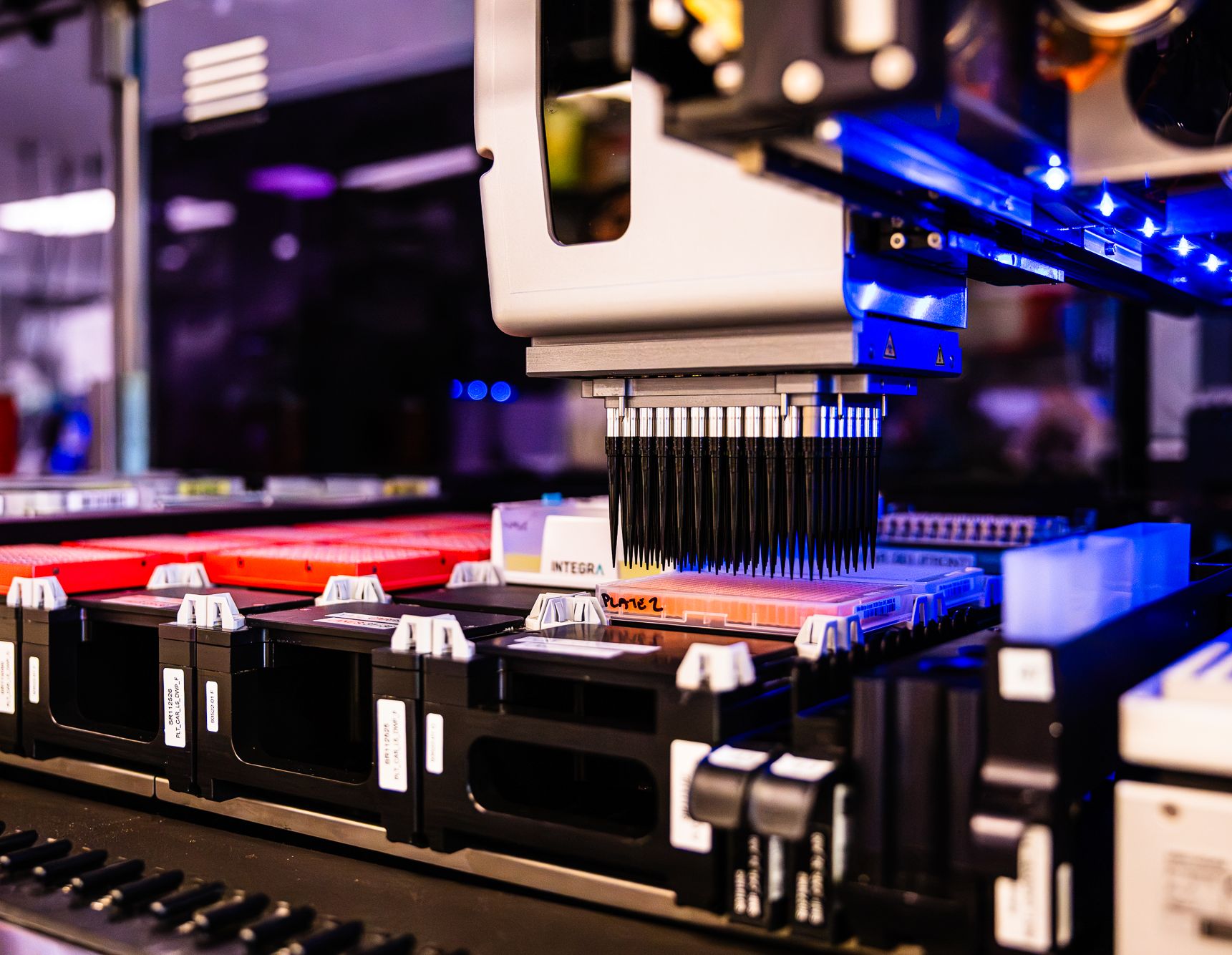 Automated liquid handler pipetting into sample plates