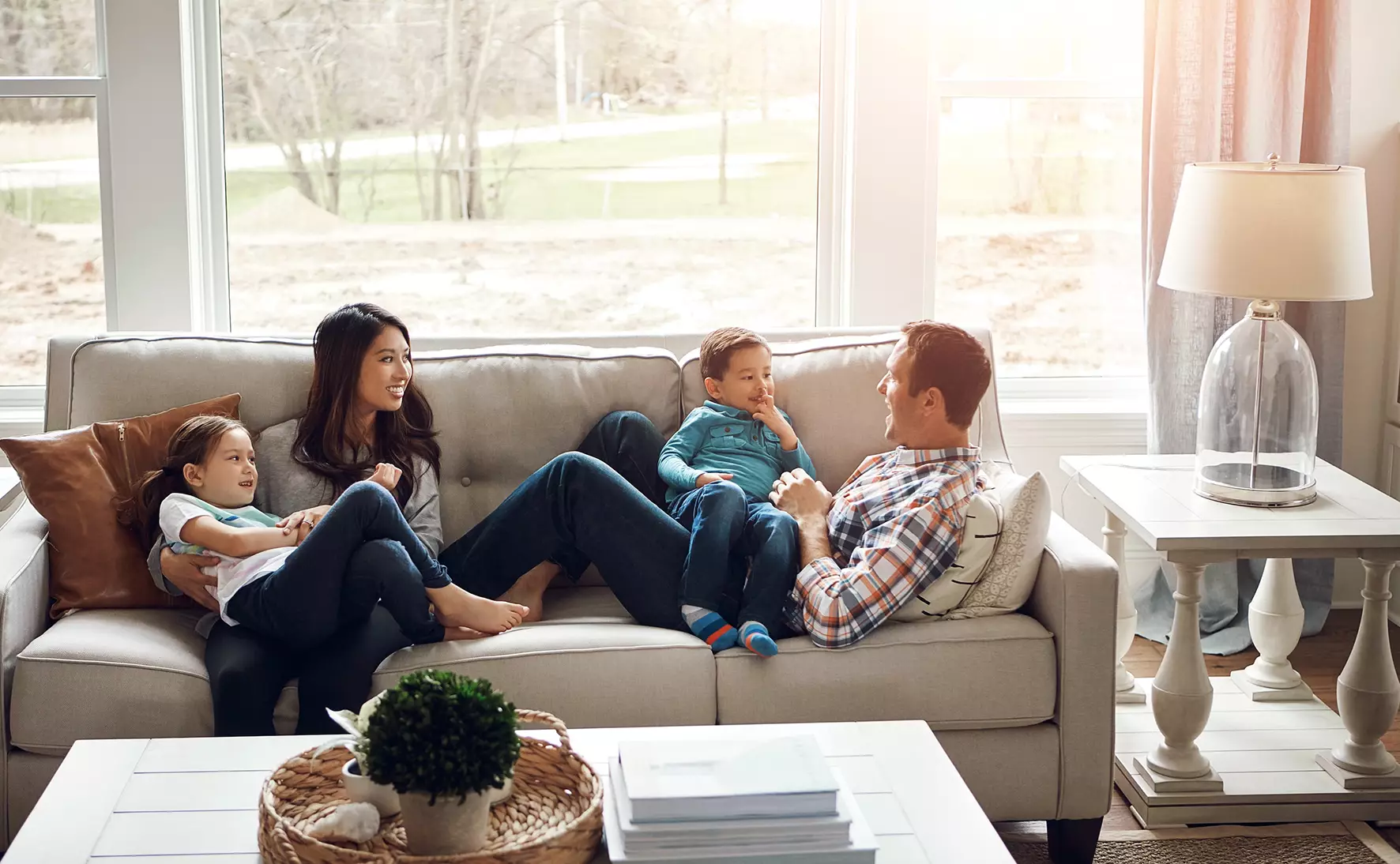 Comfortable living room with air heat pump