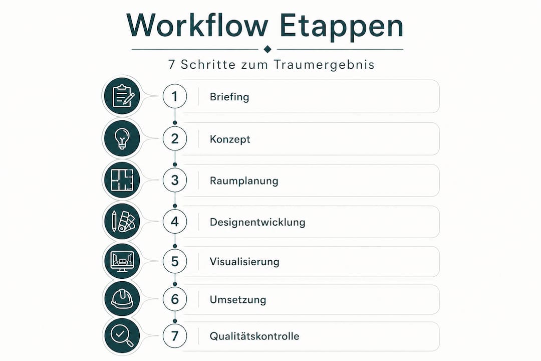 Übersicht: Die sieben wichtigsten Schritte im Designprozess – anschaulich erklärt in einer Infografik