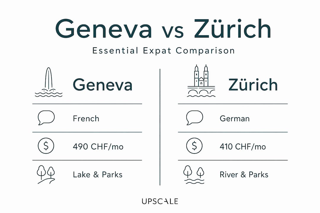 Infographic comparing Geneva and Zürich for expats