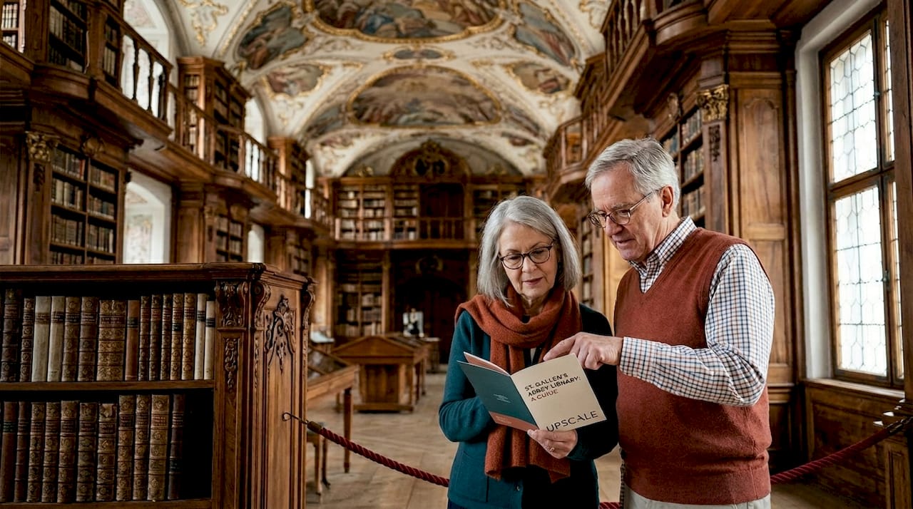 Visitors in Abbey Library historic Baroque interior