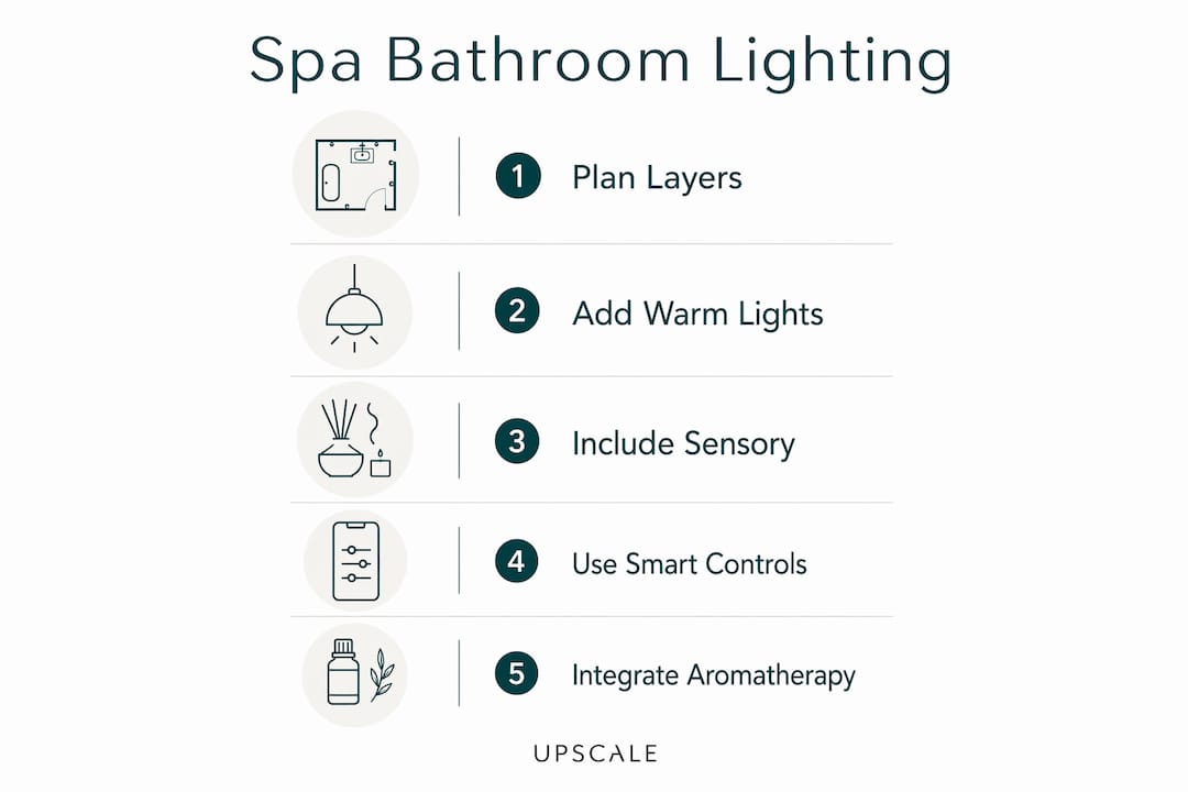 Infographic showing spa bathroom lighting and sensory design steps