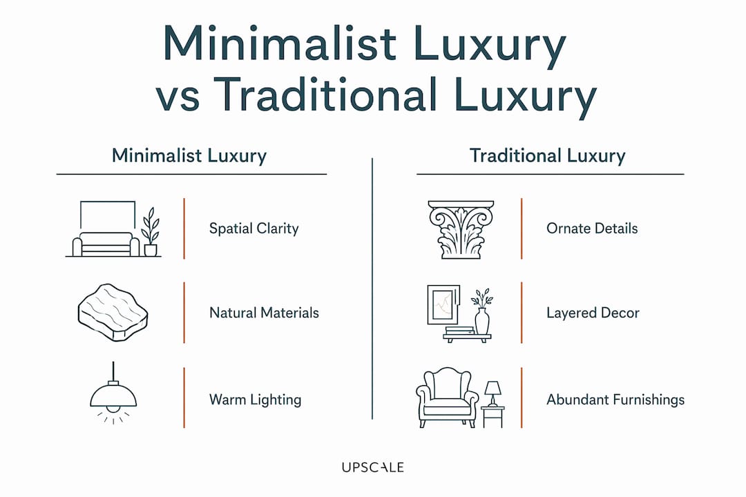 Comparison infographic of minimalist luxury and traditional luxury