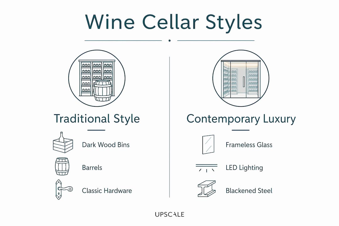 Infographic comparing traditional and contemporary wine cellar styles