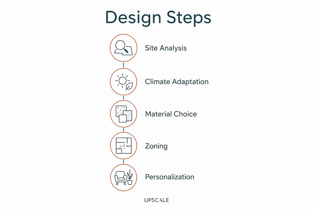 Infographic outlining design steps for Ascona indoor outdoor spaces