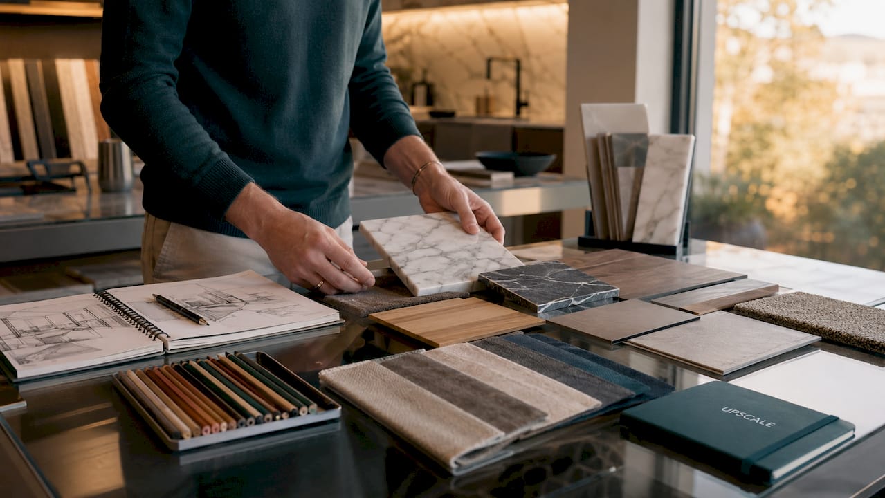Designer reviewing luxury renovation materials