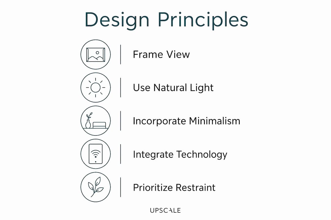 Infographic showcasing key design principles for luxury lakefront homes