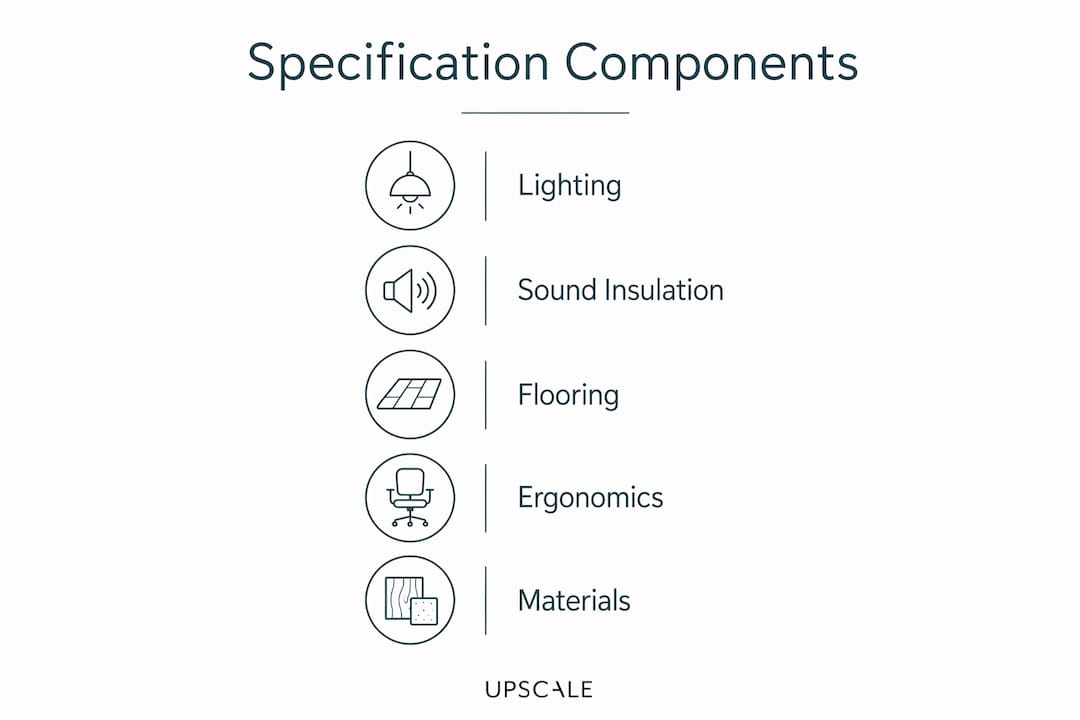 Infographic showing key office design specification components