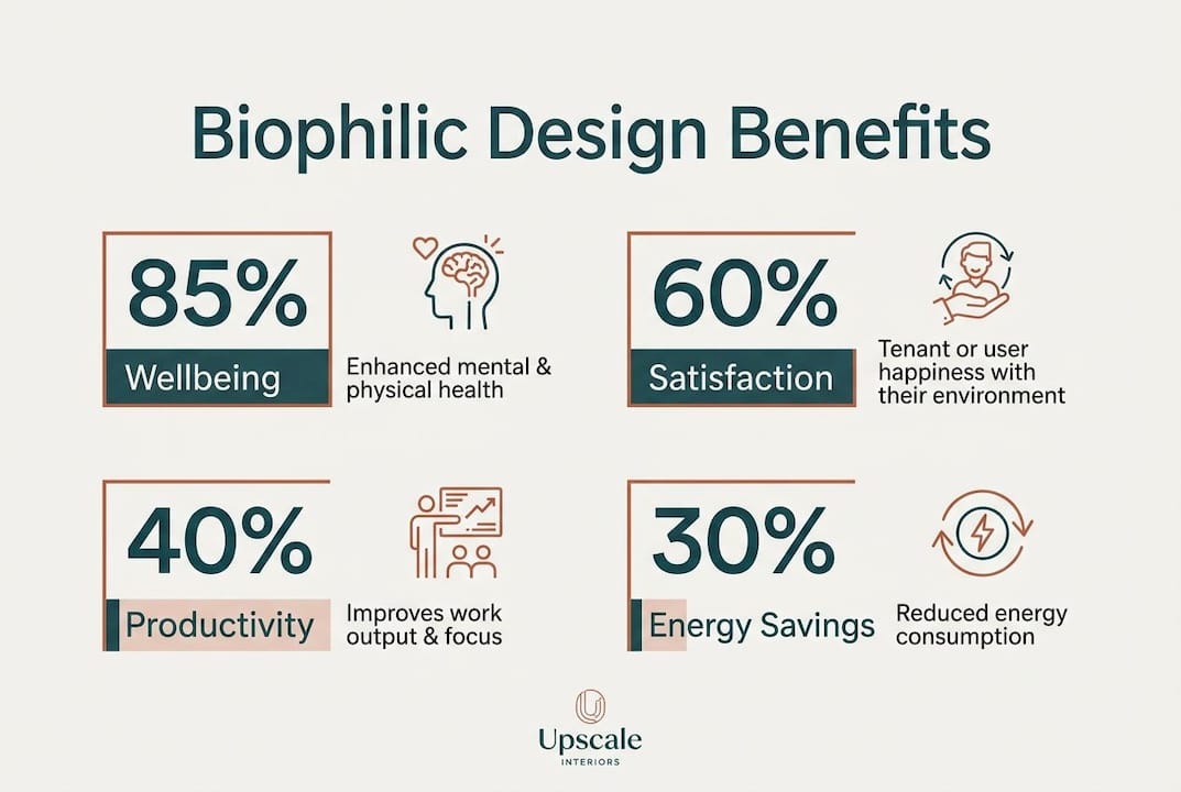 Infographic showing biophilic design benefits in alpine interiors