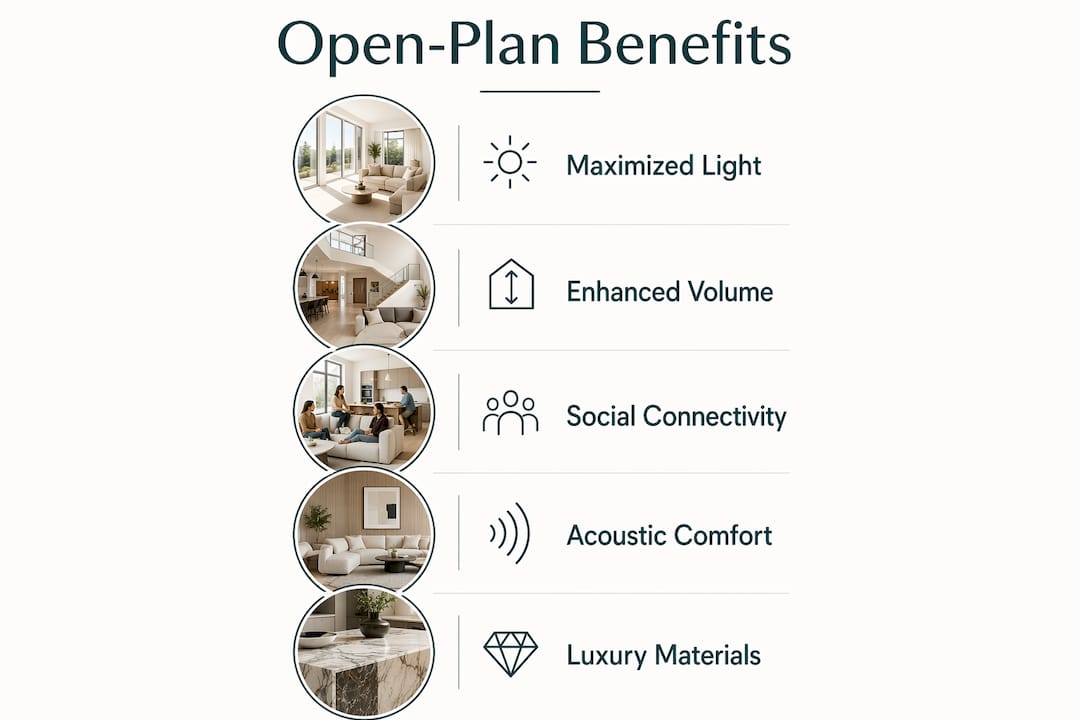Infographic summarizing open-plan living benefits