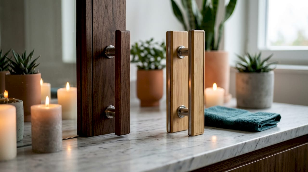 Detailed sauna door handles in luxury wellness room