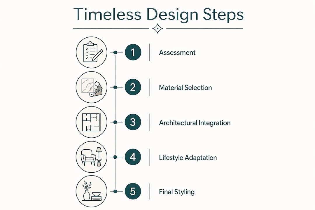 Infographic showing 5 steps for timeless interior design