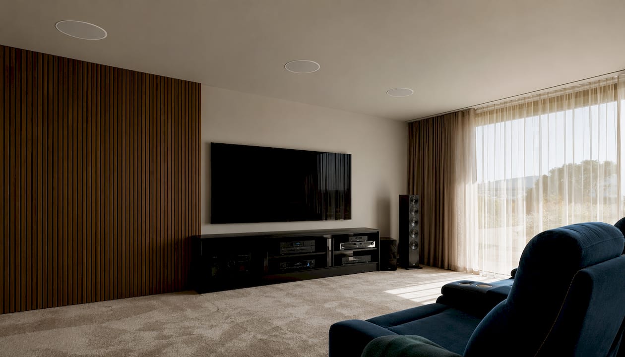 Dolby Atmos speakers and audio system in home theater