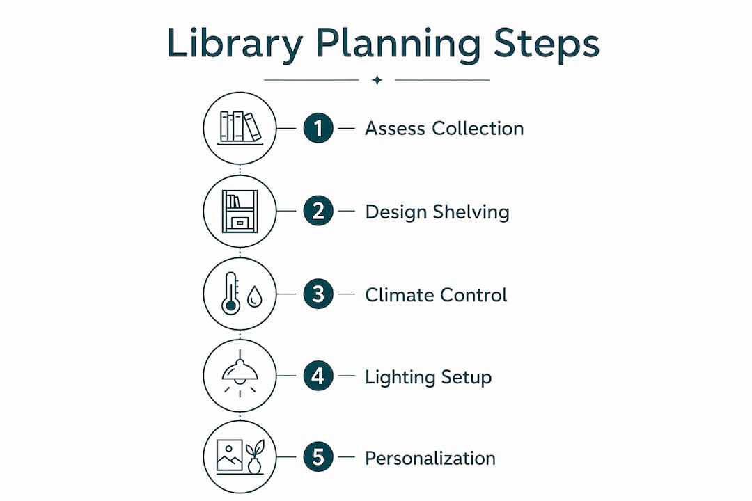 Vertical flow infographic of bespoke library planning steps