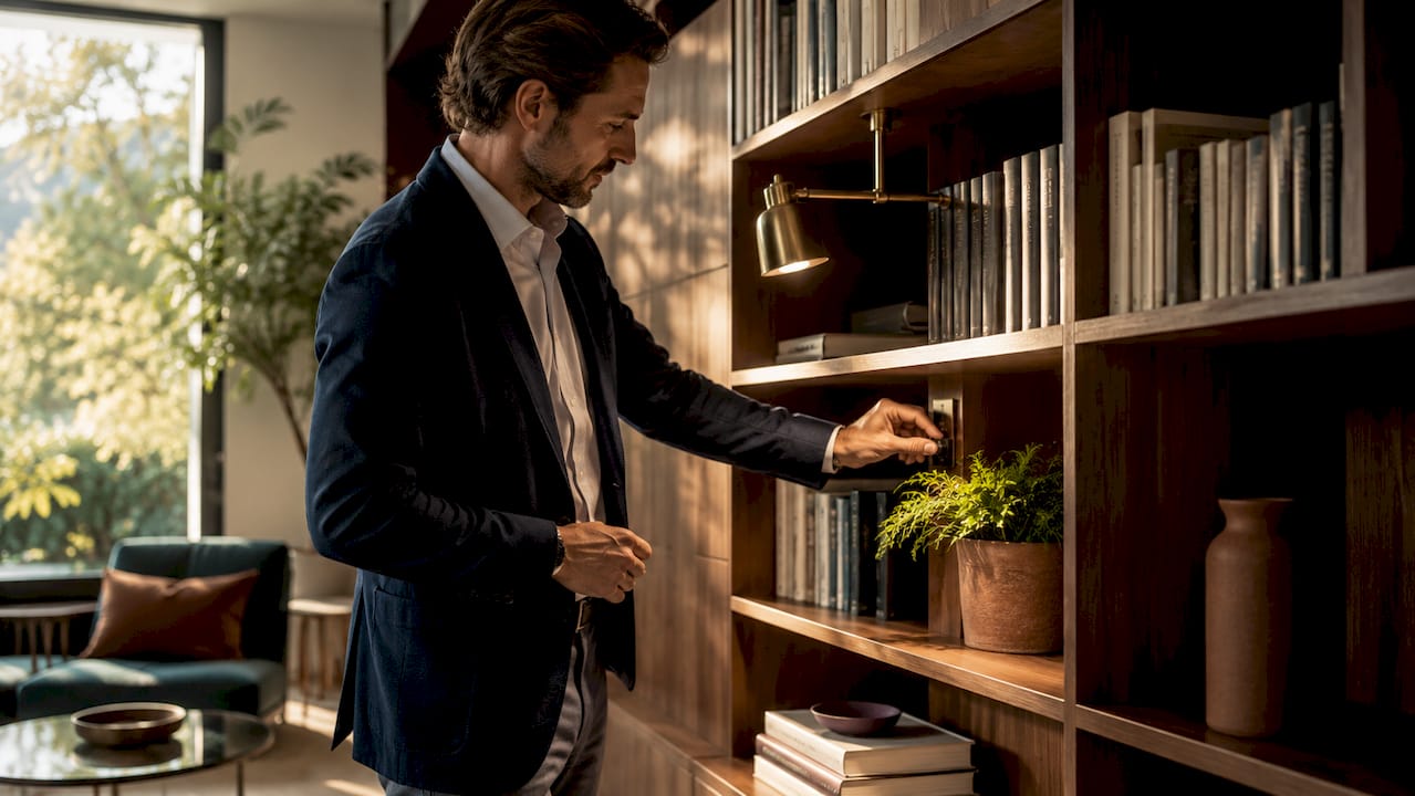 Interior designer adjusting bespoke library lighting