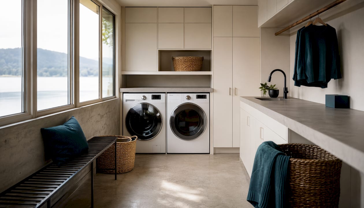 Efficient laundry room workflow triangle layout design